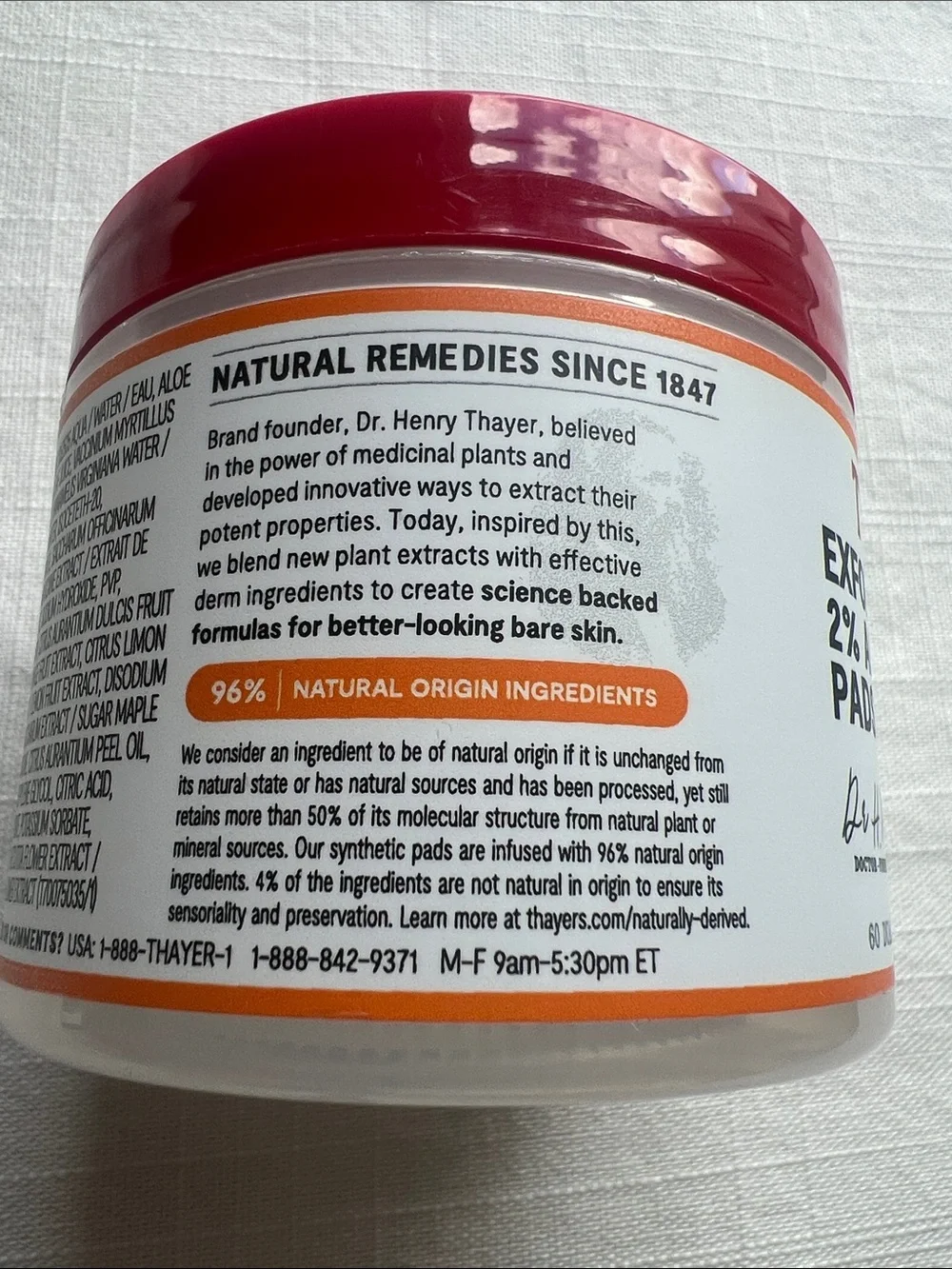 Thayers Exfoliating 2% AHA Pads Witch Hazel Alcohol Free 60 Count